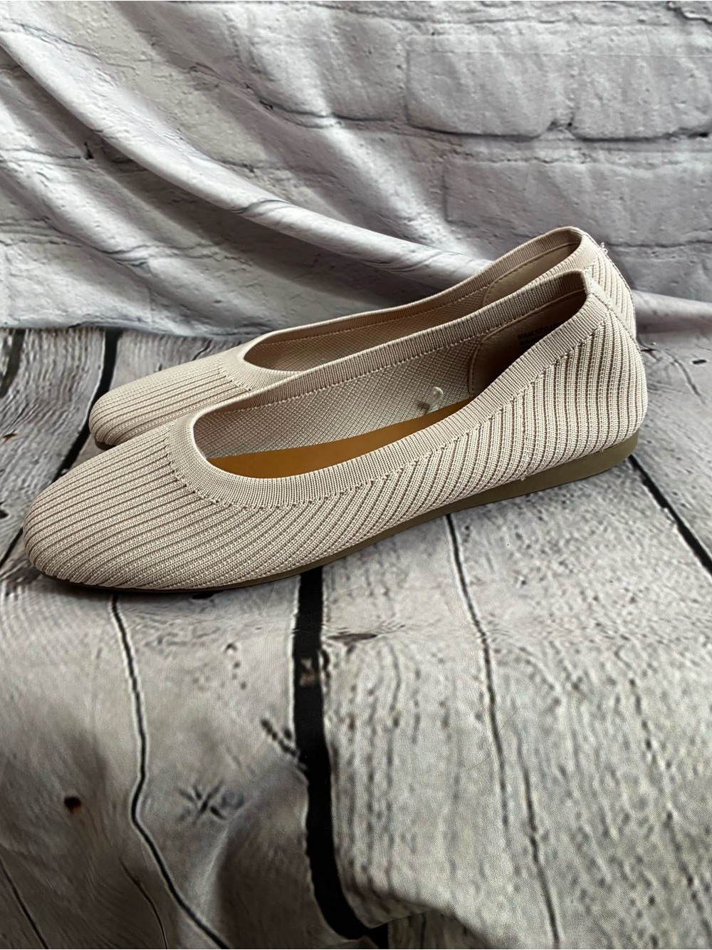 Minimalist Quiet Luxury Grandmacore Oatmeal Beige‎ Knit Slip On Ballet Flats 9.5
